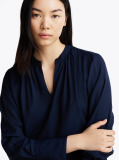 Blue Gathered V-Neck Relaxed Blouse  Women
