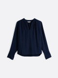 Blue Gathered V-Neck Relaxed Blouse  Women