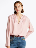 Pink Gathered V-Neck Relaxed Blouse  Women