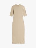 Beige Ribbed Slim Midi Bodycon Dress  Women