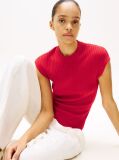 Red Ribbed Cap Sleeve Slim Jumper  Women