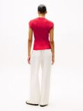 Red Ribbed Cap Sleeve Slim Jumper  Women