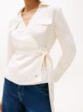 White Relaxed Fit Linen Blend Wrap Blouse  Women