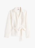 White Relaxed Fit Linen Blend Wrap Blouse  Women