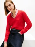 Red Cable Knit V-Neck Jumper  Women