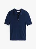 Blue Ribbed Short Sleeve Polo Jumper  Women