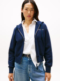 Blue Logo Embroidery Zip-Thru Pique Hoody  Women