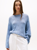 Blue Pointelle Tex Flag Relaxed Long Sleeve Sweater  Women