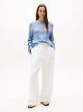 Blue Pointelle Tex Flag Relaxed Long Sleeve Sweater  Women