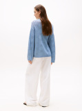 Blue Pointelle Tex Flag Relaxed Long Sleeve Sweater  Women