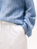 Blue Pointelle Tex Flag Relaxed Long Sleeve Sweater  Women