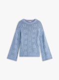 Blue Pointelle Tex Flag Relaxed Long Sleeve Sweater  Women