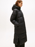 Black Down Hooded Longline Puffer Coat  Women