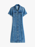 Blue Midi Denim Short Sleeve Shirt Dress  Women