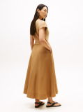 Brown Gold-Tone Button Midi Dress  Women
