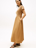 Brown Gold-Tone Button Midi Dress  Women