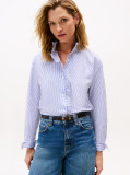 Blue Ruffle Collar Poplin Relaxed Fit Shirt  Women