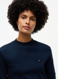 Blue Mock Neck Slim Long Sleeve Top  Women