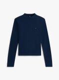 Blue Mock Neck Slim Long Sleeve Top  Women