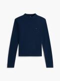 Blue Mock Neck Slim Long Sleeve Top  Women