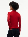 Red Mock Neck Slim Long Sleeve Top  Women