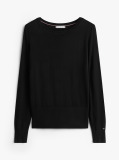 Black Boat Neck Pure Wool Jumper  Women