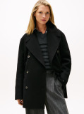 Black Wool Blend Double Breasted Peacoat  Women