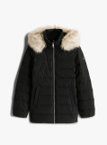 Black Faux Fur Hood Down Puffer Jacket  Women
