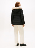 Black Faux Fur Hood Down Puffer Jacket  Women