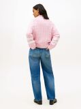Pink Logo Embroidery Relaxed Cable Knit Jumper  Women