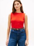Red Ribbed Slim Boat Neck Tank Top  Women
