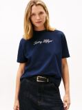Blue Gold-Tone Button Logo Embroidery Relaxed T-Shirt  Women