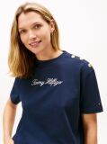 Blue Gold-Tone Button Logo Embroidery Relaxed T-Shirt  Women