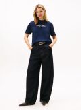 Blue Gold-Tone Button Logo Embroidery Relaxed T-Shirt  Women