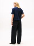 Blue Gold-Tone Button Logo Embroidery Relaxed T-Shirt  Women