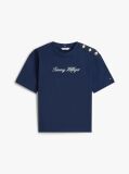 Blue Gold-Tone Button Logo Embroidery Relaxed T-Shirt  Women