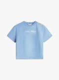 Blue Gold-Tone Button Logo Embroidery Relaxed T-Shirt  Women