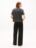 Grey Gold-Tone Button Logo Embroidery Relaxed T-Shirt  Women