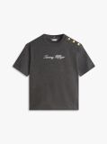 Grey Gold-Tone Button Logo Embroidery Relaxed T-Shirt  Women