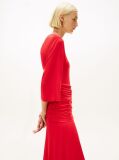 Red Festive Crepe Slim Gathered Midi Dress  Women