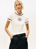 Beige Logo Slim Ringer T-Shirt  Women