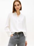 Beige Gold-Tone Button Relaxed Twill Blouse  Women