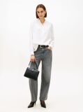 Beige Gold-Tone Button Relaxed Twill Blouse  Women