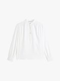 Beige Gold-Tone Button Relaxed Twill Blouse  Women