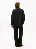 Black Floral Embroidery Oversized Fit Shirt With Linen  Women