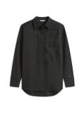 Black Floral Embroidery Oversized Fit Shirt With Linen  Women
