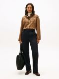Brown Floral Embroidery Oversized Fit Shirt With Linen  Women