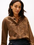 Brown Floral Embroidery Oversized Fit Shirt With Linen  Women