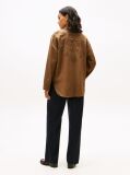 Brown Floral Embroidery Oversized Fit Shirt With Linen  Women