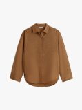 Brown Floral Embroidery Oversized Fit Shirt With Linen  Women